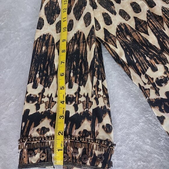Chico's Brown Beaded Embellished Artisan Animal Print Open Jacket Size 1 Size M - Picture 10 of 15